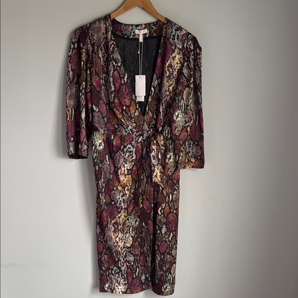 NEW REBECCA TAYLOR Snakeskin Print Silk Wrap Dress 12 - Picture 2 of 16